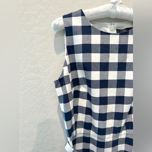 J.CREW | Navy Blue Gingham Checkered Sleeveless Straight Belted Midi Dress | 2T - Picture 5 of 10